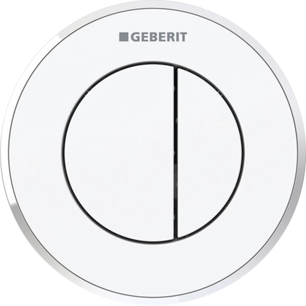 Geberit Typ 10 Fernbetätigung, rund, pmeum. 2-M-Sp., UP-Drücker, weiß glzd /chrg