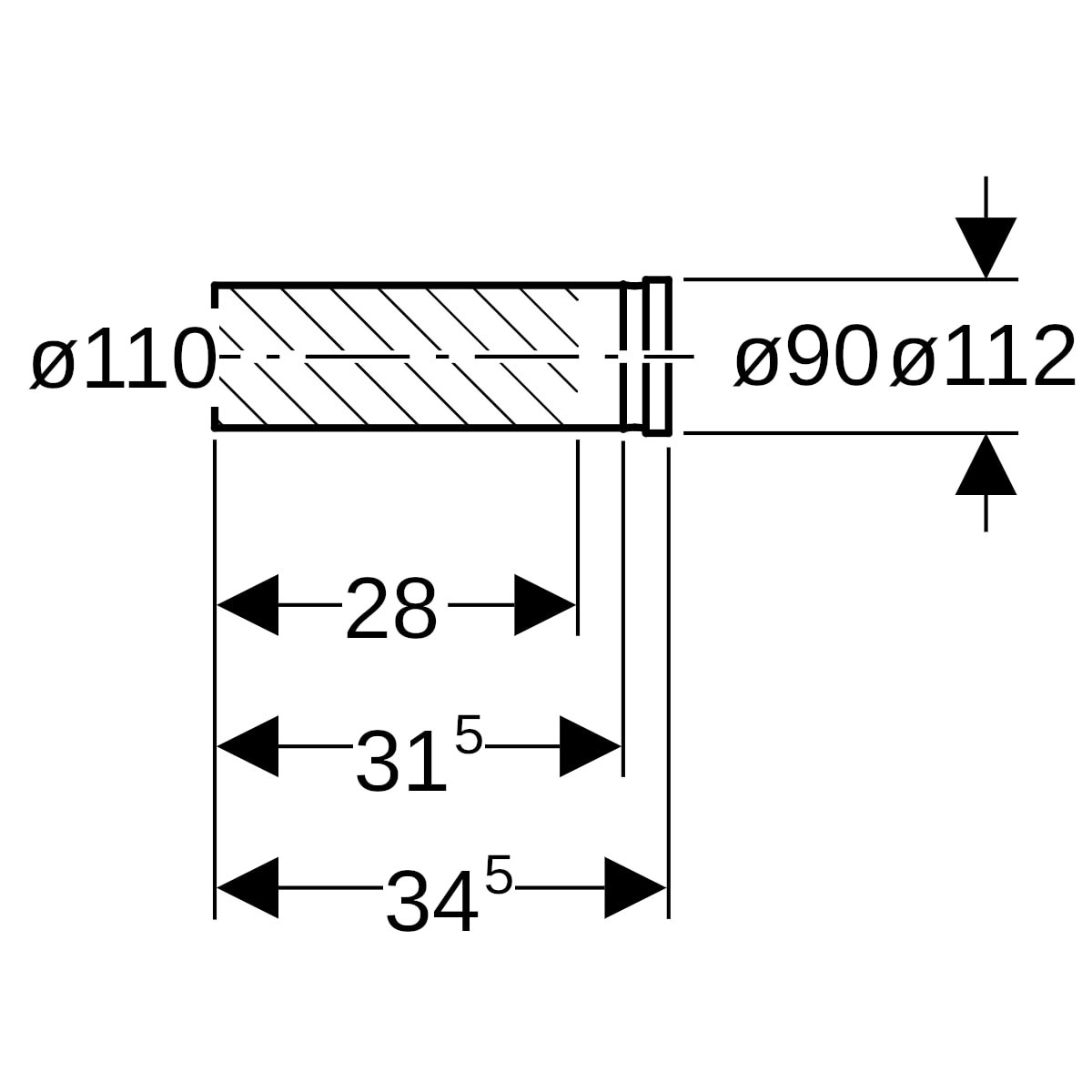 Geberit PE Anschlussstutzen mit Steckmuffe d110/90