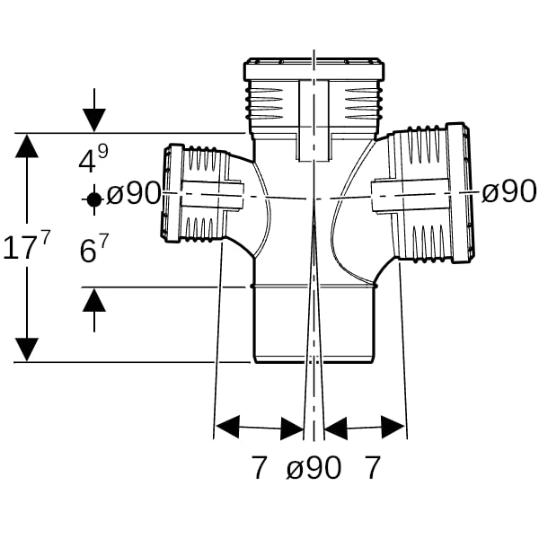 Geberit Silent-PP Bogenabzweigung 87,5Gr zweifach d90/90