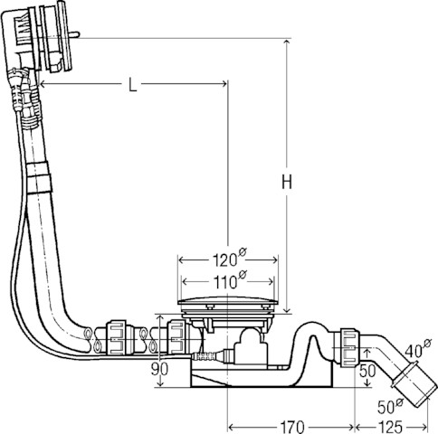 Viega Ab-und Überlauf Rotaplex Trio 6141.71 in 1070mmxDN40/50 verchromt