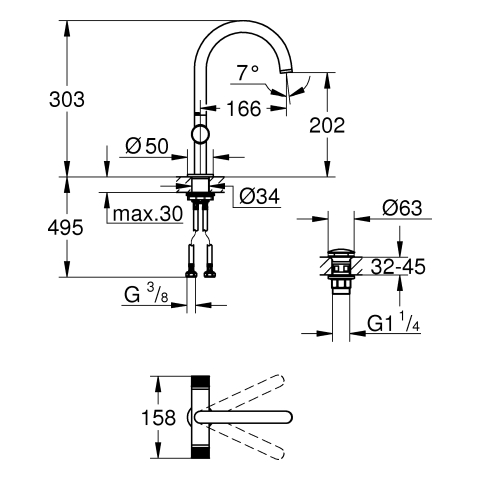 GROHE WT-Einlochbatt. Atrio Private C. 21138 L-Size Knopfbet. hard graphite gb.