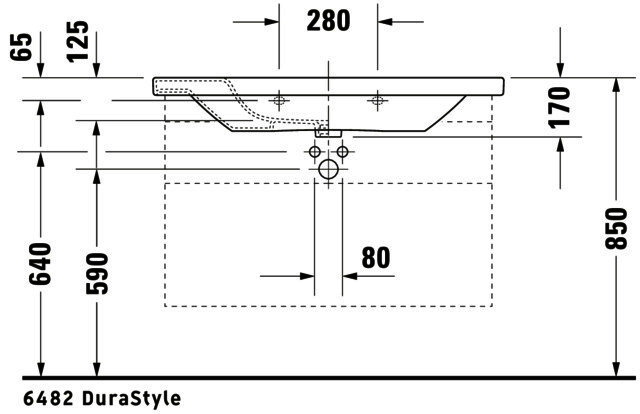DU Möbelwaschtisch DuraStyle 1000 mm mit ÜL, mit HLB, 1 HL, weiß