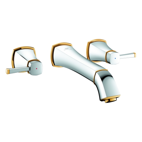 GROHE 3-Loch-WT-Batterie Grandera 20623 Wandmontage FMS Ausl. 234mm chrom/gold