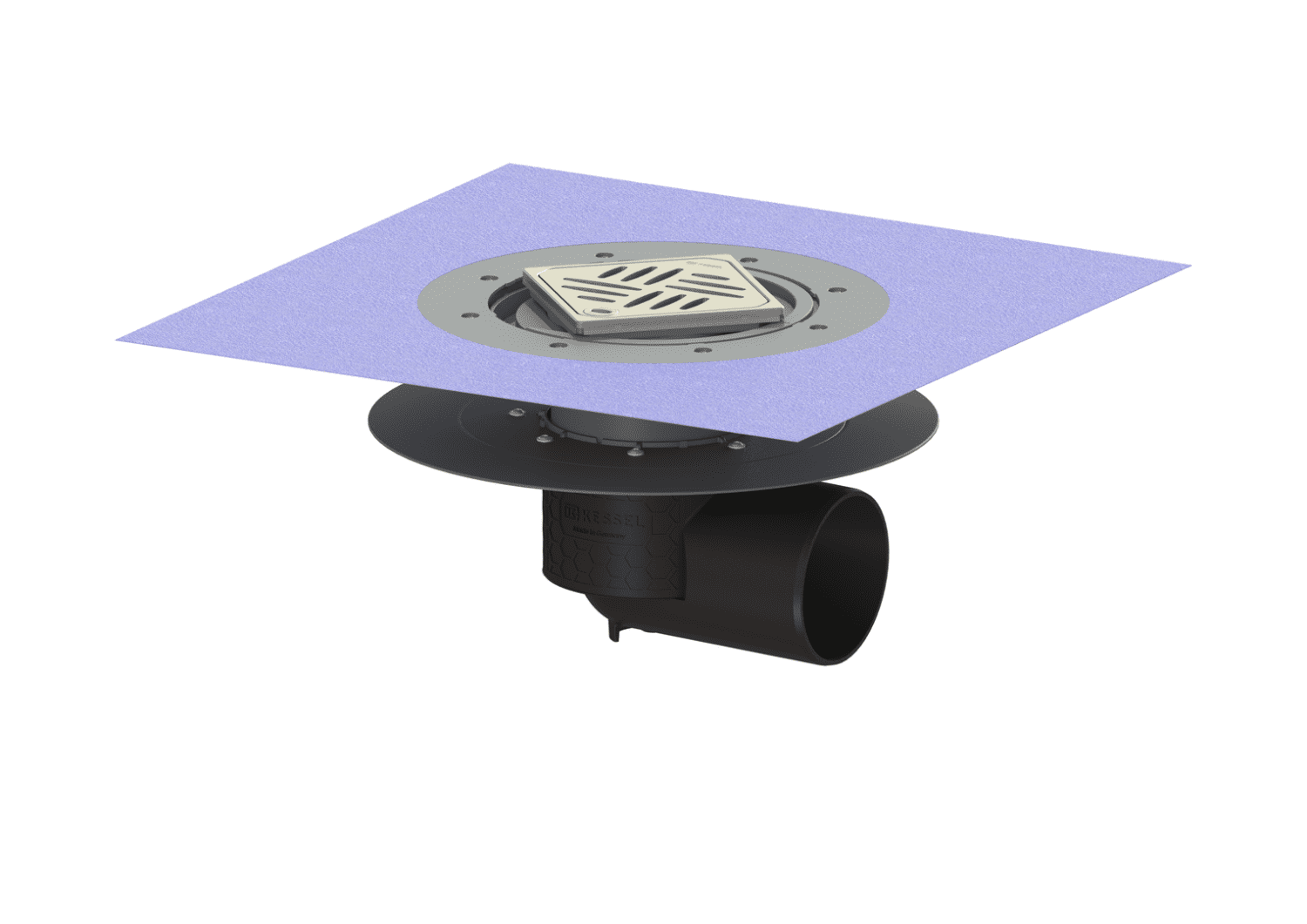 KESSEL-Bodenablauf Ecoguss Klebeflansch DN 100, seitl., Variofix, Designrost