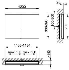 KEUCO Royal Modular 2.0 SPS, bel. 80021, Einb,2Steckd,sb-elox,1200x900x160mm