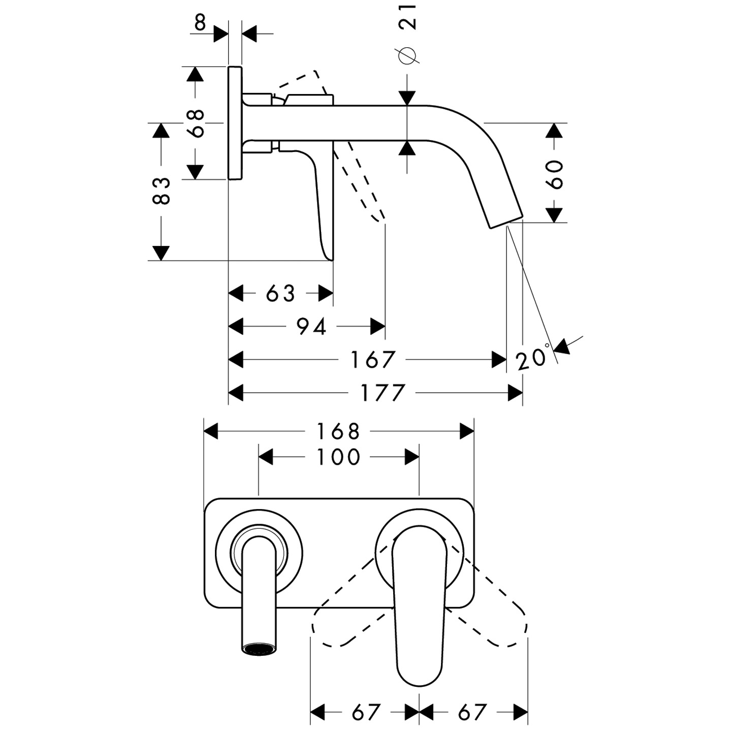 Hansgrohe Waschtischmischer UP Axor Citterio M F-Set BBR kurzer Auslauf mit Platte
