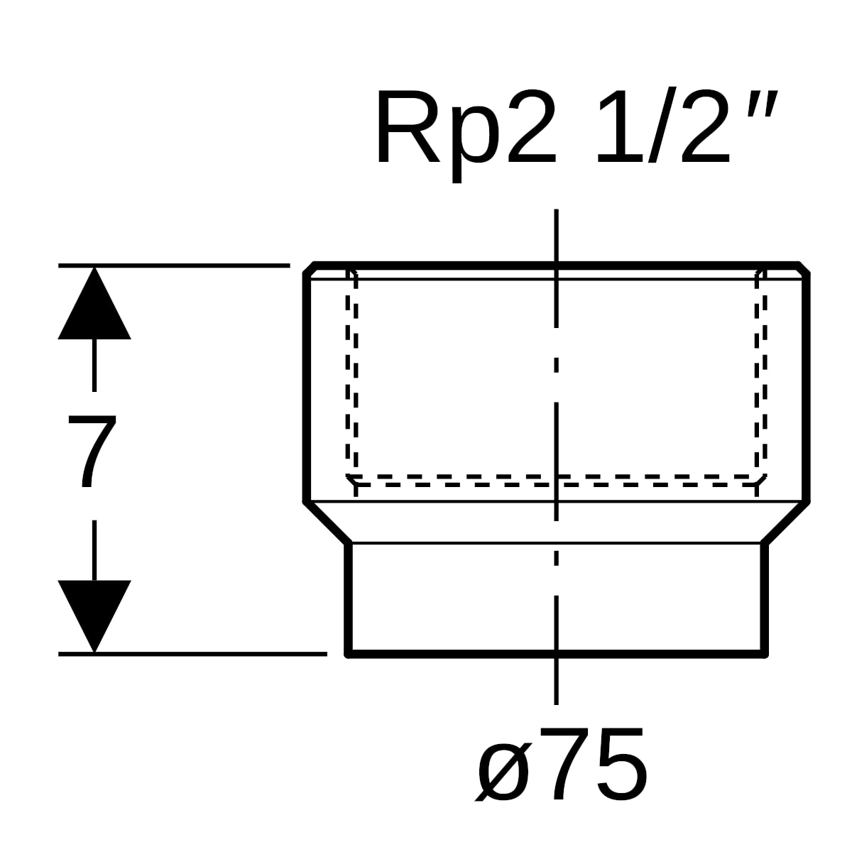 Geberit PE Übergang mit Innengewinde d75 Rp2 1/2