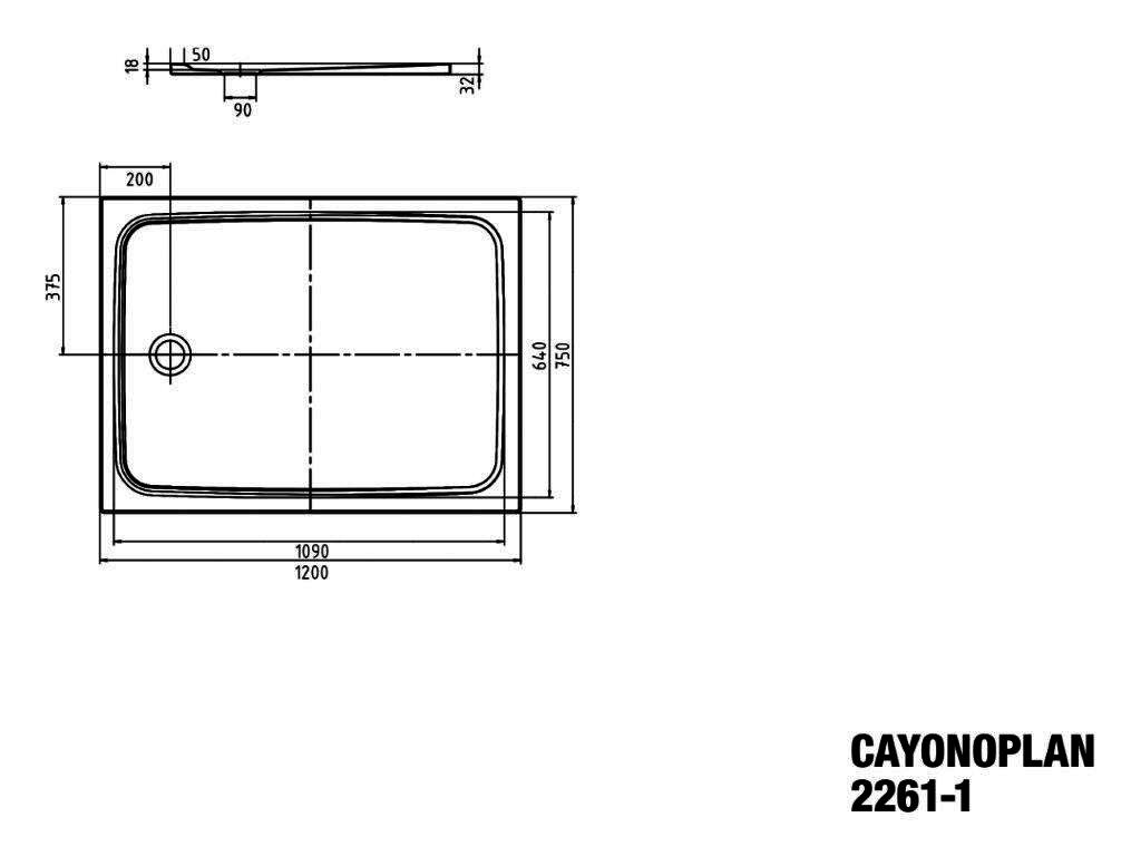 KA DW CAYONOPLAN Mod.2261-1,750x1200mm, alpinweiß,Perl-Effekt,mit Vollantislip