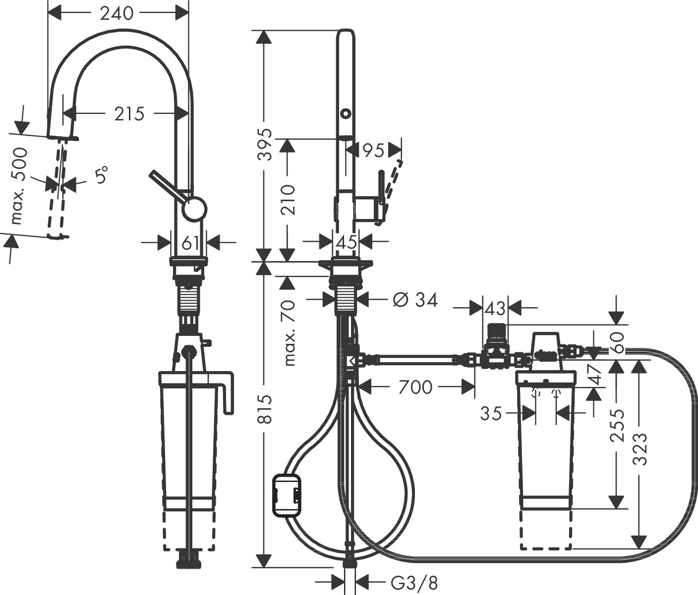 Hansgrohe FilterSystem 210 Aqittura M91  Ausziehausl.1jet Starter Set mattschwarz