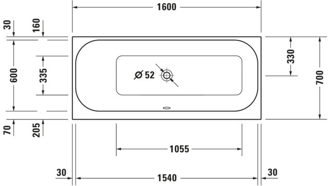 DU Happy D.2 BW 1600x700 Einbauversion Rückenschr.1 Pos.L, Weiß