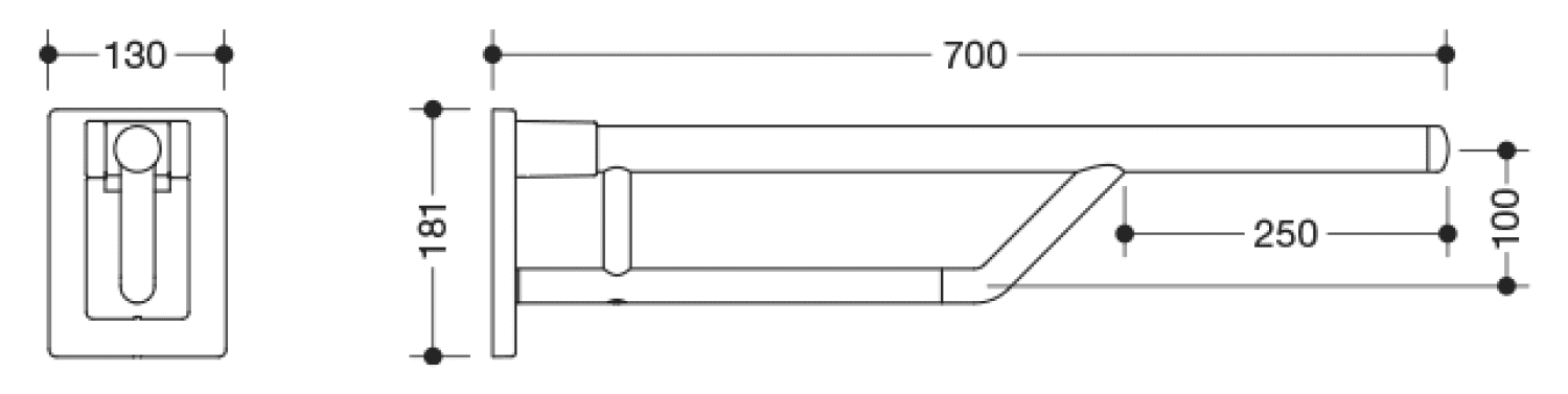 HEWI SK-Griff Duo, L:700mm, Kst., reinweiß, Oberholm farbig anthrazitgrau