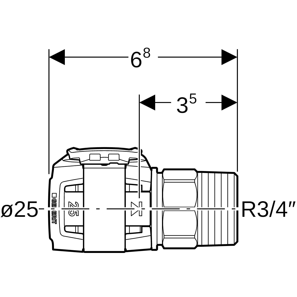 Geberit FlowFit Anschluss gerade, mit AG SiBr d25-R3/4