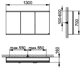 KEUCO Royal Modular 2.0 SPS, bel. 80031, Vorb,2Steckd,sb-elox,1300x700x160mm