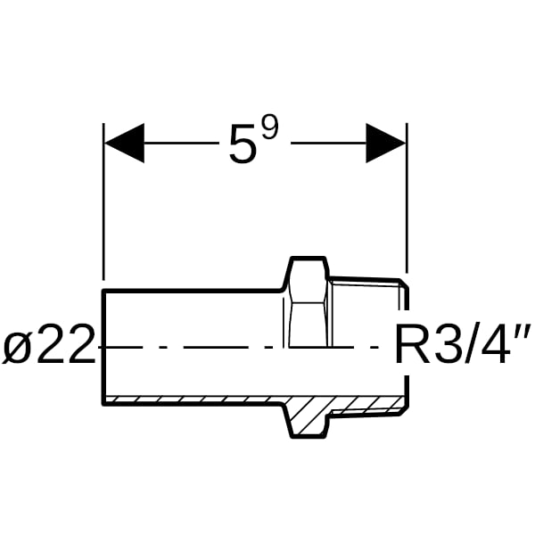 Geberit Mapress C-Stahl Übergang mit AG und Einschubende d22-R3/4 verzinkt