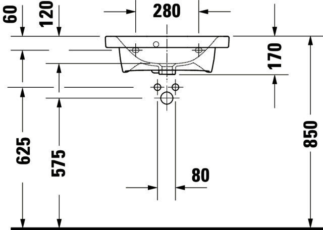 DU Möbelwaschtisch Compact DuraStyle 550mm, m.ÜL, m.HLB, weiß
