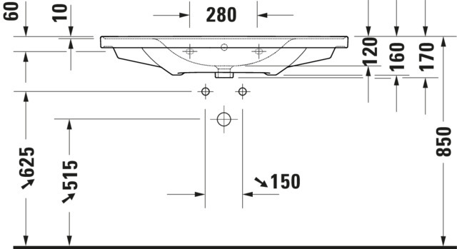 DU Waschtisch D-Neo, 1005mm, weiß mit ÜL, mit HLB, o.HL