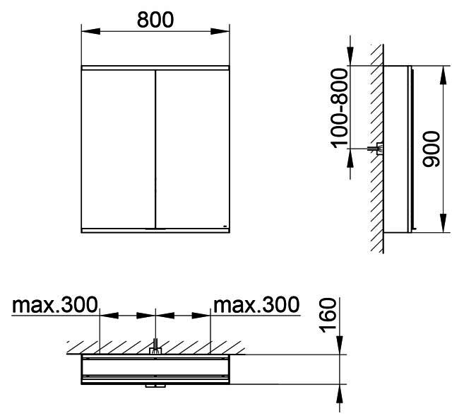 KEUCO Royal Modular 2.0 SPS, bel. 80021, Vorb,1Steckd/USB,sb-elox,800x900x160mm