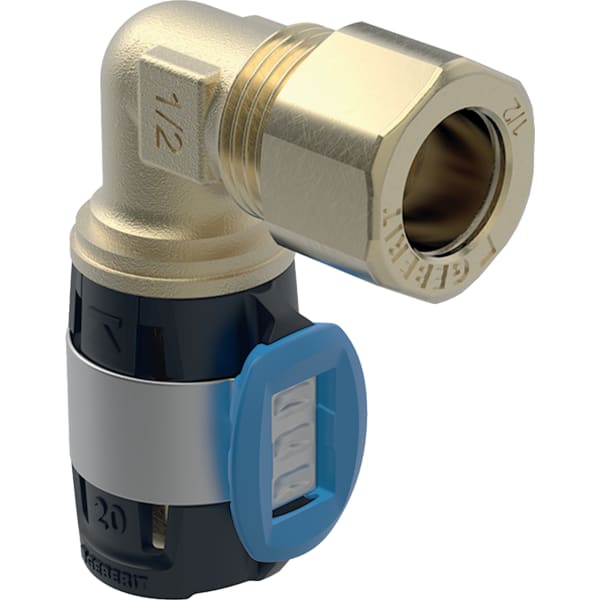 Geberit FlowFit Übergangswinkel 90Gr mit Klemmringverschr. Rg+/Cu d16-d15