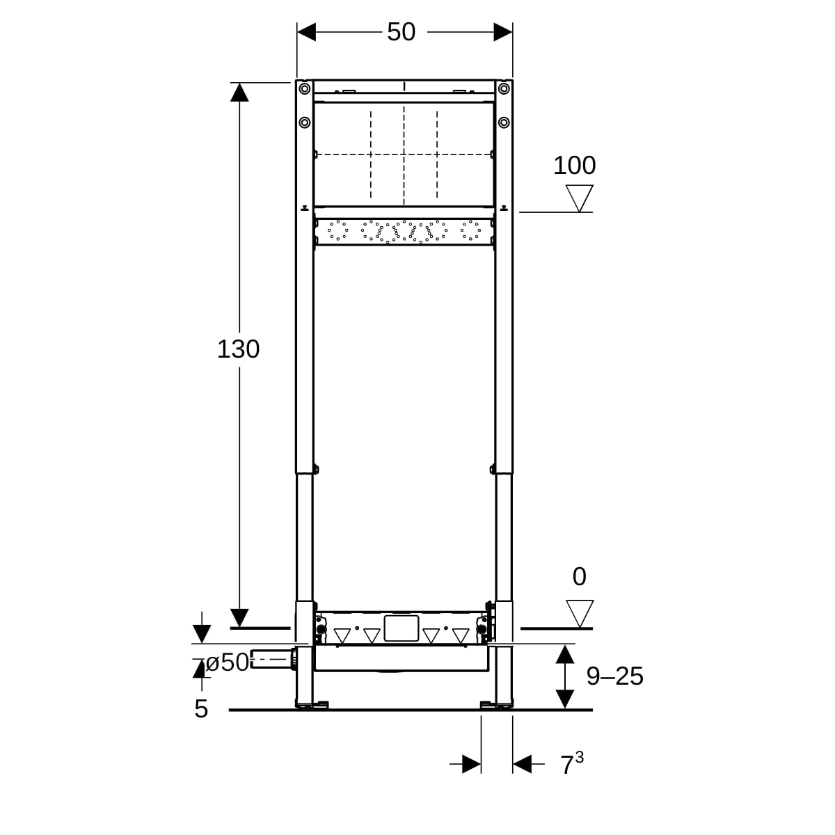 Geberit Duofix Element f. Dusche, 130cm CleanWall W-Ablauf, W-Arm.UP, H:90-250mm