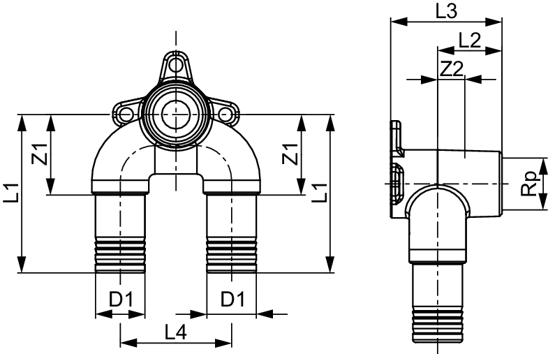TECElogo-Push Universal-Doppelw. Dim. 20xRp 1/2" x20, Rotguss/Si-Bronze