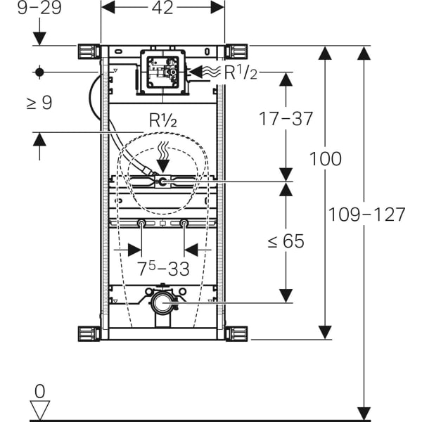 Geberit Kombifix Element für Urinal 109-127cm Universal, für Sprühkopf