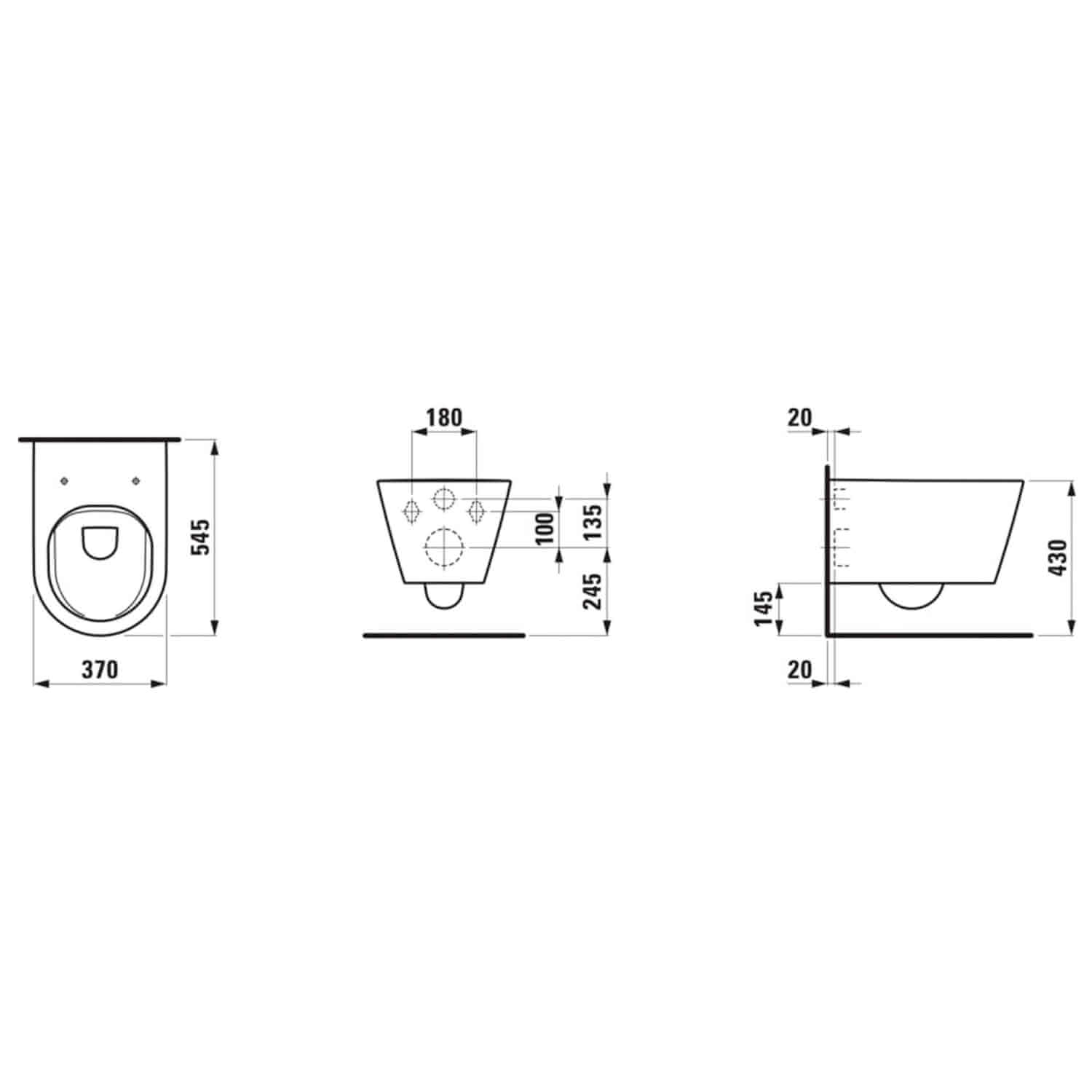 LF Pack T-WC wandh+Sitz K-LAUFEN 545x370 spülrandlos verd. Befestigung, weiß