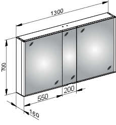 KEUCO Spiegelschrank Royal Match 12805, silber-eloxiert, 1300 x 700 x 160 mm