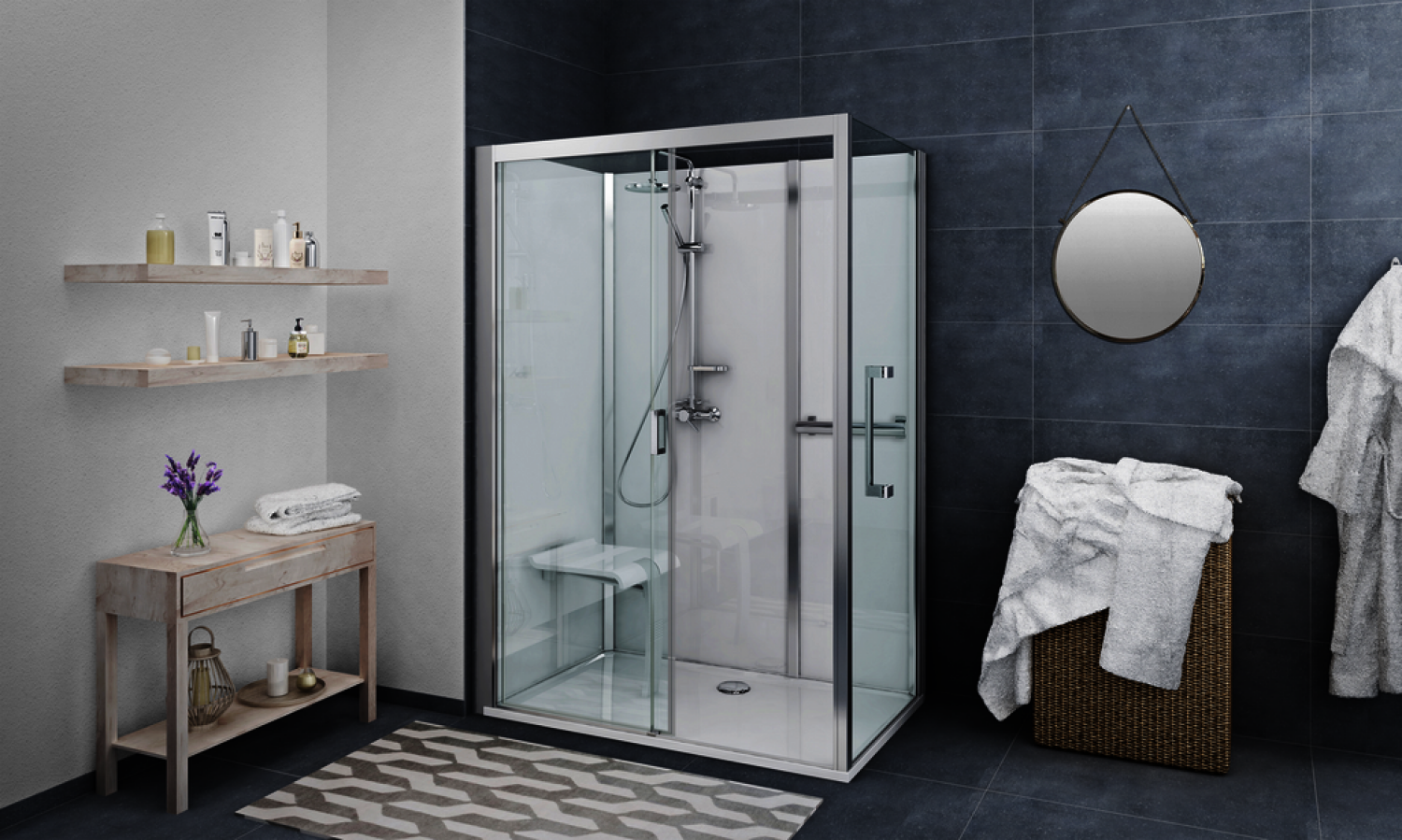 Roth Komplettdusche Vinata Comfort Eck Hoch weiß 1160x777 ESG Flow