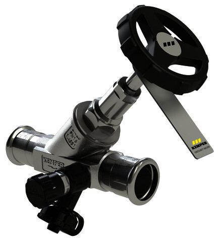 KEMPER NIRO Freistrom-Absperrventil Edelstahl, m.Entl., MAPRESS DN20/22mm