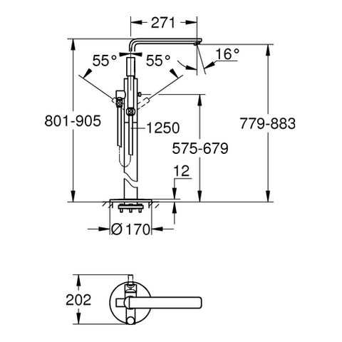 GROHE EH-Wannenbatterie Lineare 23792_1 Bodenmontage Fertigmontageset chrom