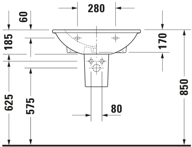 DU Waschtisch Darling New 650 mm mit ÜL, mit HLB, 1 HL, weiß