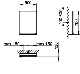 KEUCO Royal Modular 2.0 SPS, bel. 80011, Vorb,oSteckd,sb-elox,500x700x120mm