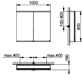 KEUCO Royal Modular 2.0 SPS, unbel. 80020, Vorb,1Steckd/USB,sb-elox,1000x900x160mm