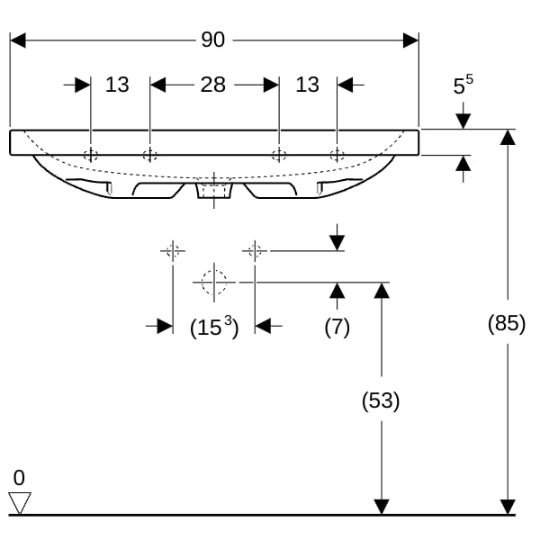 Geberit iCon Light Waschtisch 90x48cm mit Hahnloch, ohne Ül., weiß, KeraTect