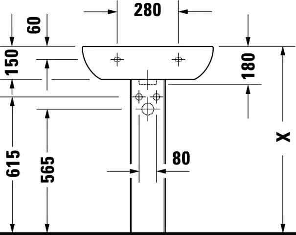 DU Waschtisch D-Code 600 mm mit ÜL, mit HLB, 1 HL, weiß