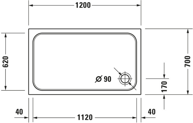 DU D-Code Duschwanne, Rechteckig, 1200x700x85 mm, Weiß, Sanitäracryl