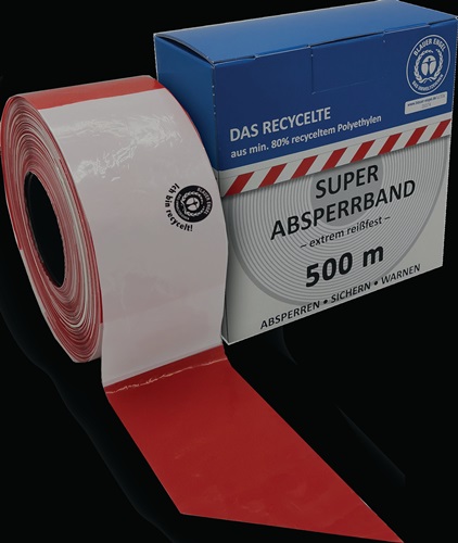 Absperrband L.500m B.80mm rot/weiß geblockt,recycelt 500m/Karton Absperrband L.500m B.80mm rot/weiß geblockt,recycelt 500m/Karton
