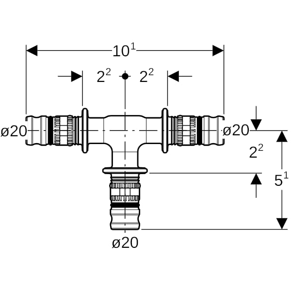 Geberit Mepla T-Stück egal PVDF d20-20-20