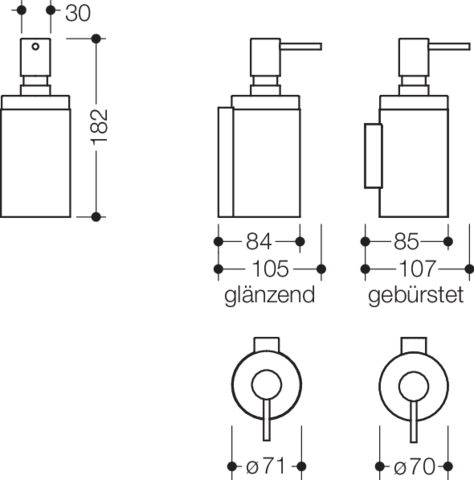 HEWI Seifenspender Sys 162, edst., PVD, Spender we messing glänzend