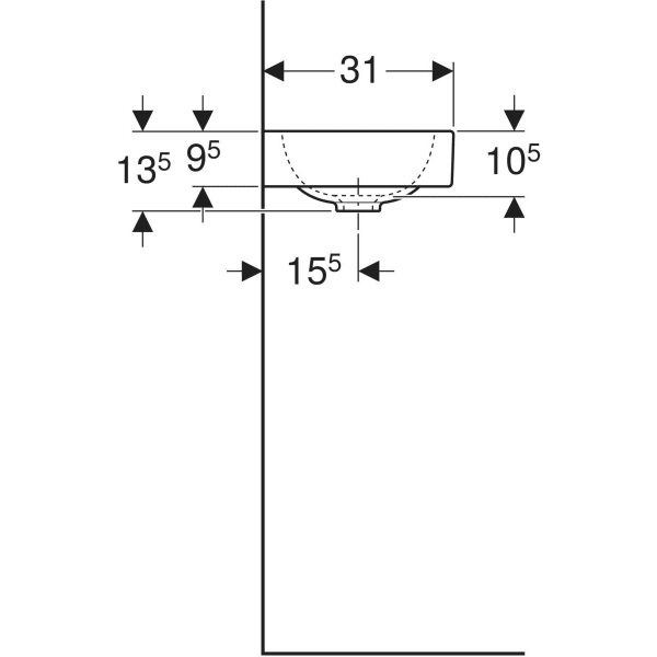 Geberit iCon HWB mit Ablagefläche, 53x31cm Hahnloch rechts, o. Ül., weiß