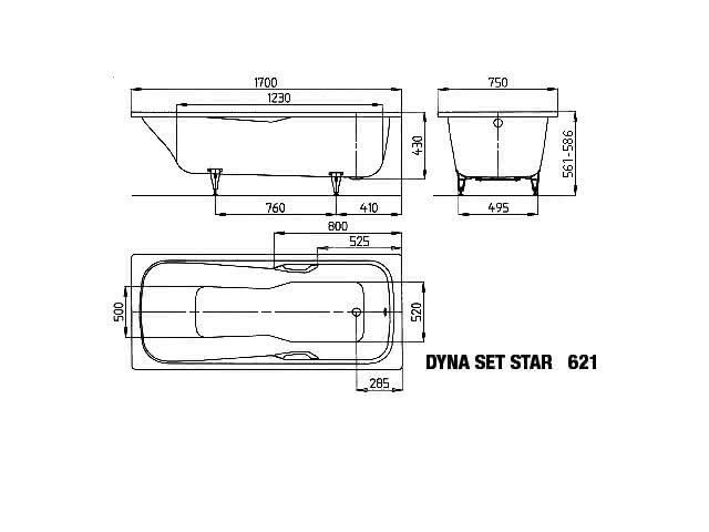 KA BW DYNA SET STAR Mod.621,1700x750mm, alpinweiß,Perl-Effekt