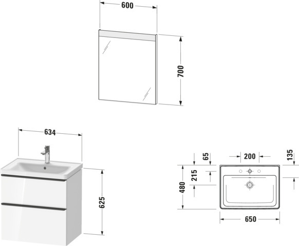 Duravit D-Neo Möbel-Set wandh. 650X480mm WT,WTU Ausz 1,SBK 1,SP Eckig,Graphit M.