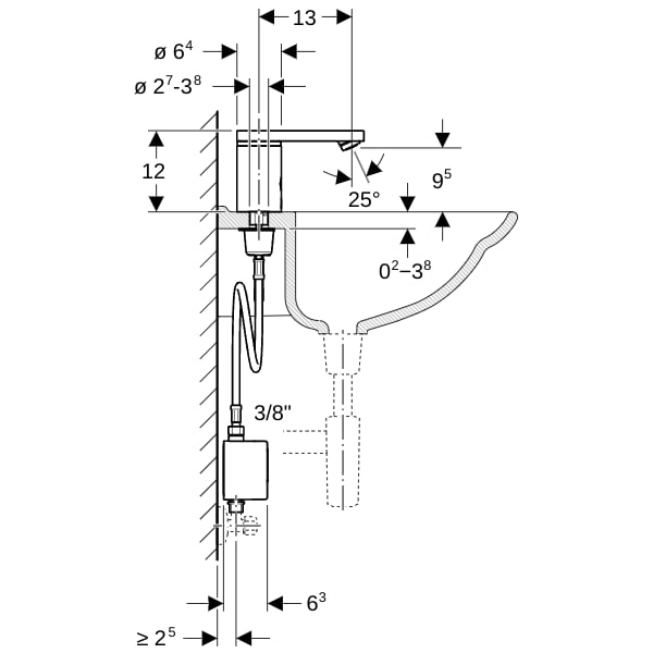 Geberit Typ 186 Waschtischarmatur, Generator ohne Mischer, hochglanz verchromt