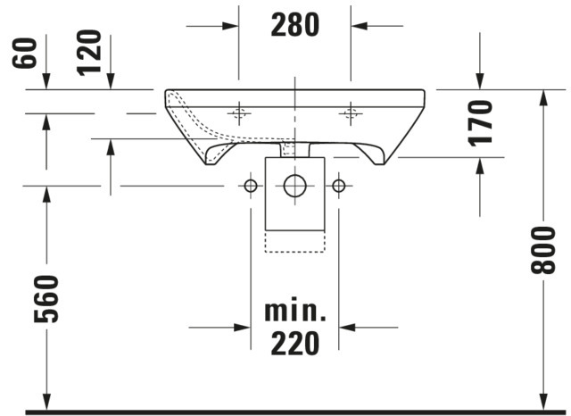 Duravit Waschtisch DuraStyle Vital Med 650 mm ohne ÜL, mit HLB, ohne HL, weiß WG