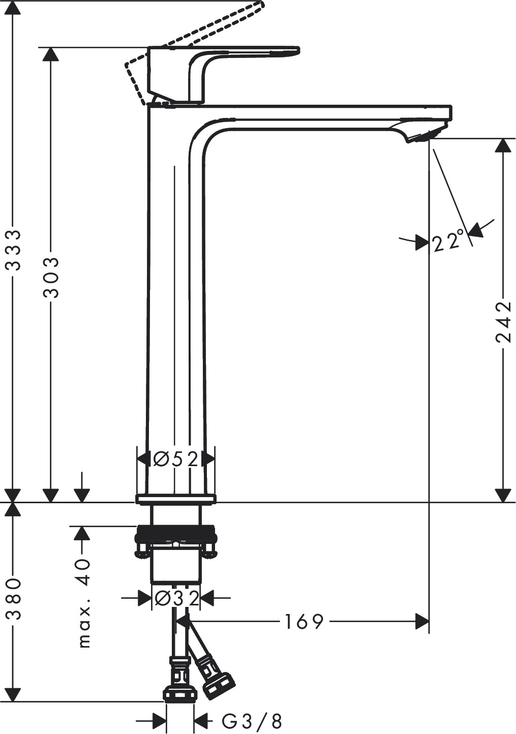 Hansgrohe Waschtischmischer Rebris S 240  CoolStart o. Ablaufg. CHR. PHASEOUT
