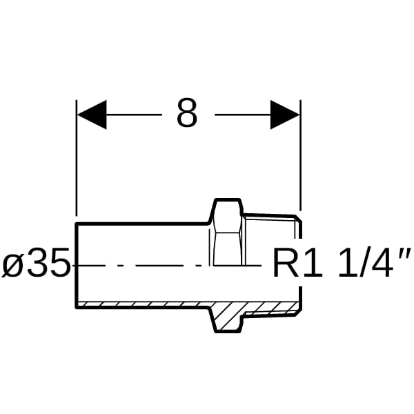 Geberit Mapress Edelstahl Übergang mit AG und Einschubende d35-R1 1/4