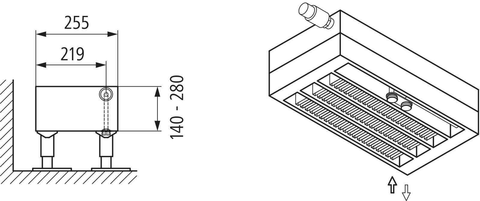 Kermi V-Konvektor Typ54 BH280x255x1900mm QN4551, RAL9016, 6 bar, o. Abd, Vent. re
