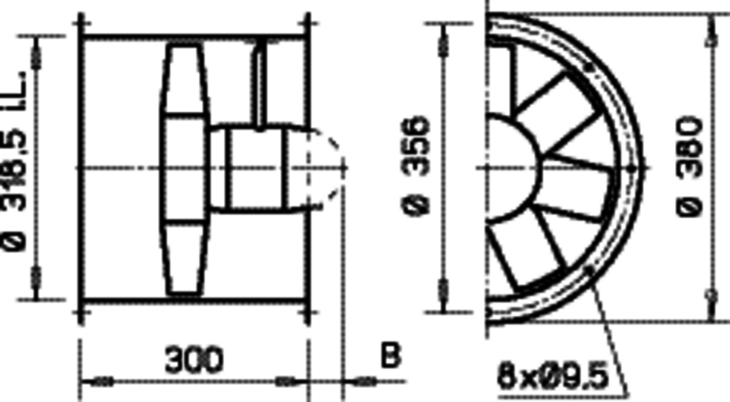 Helios HRFW 315/4 EX Axialventilator 1-PH, EX-gesch. II 2G, Förderr. B