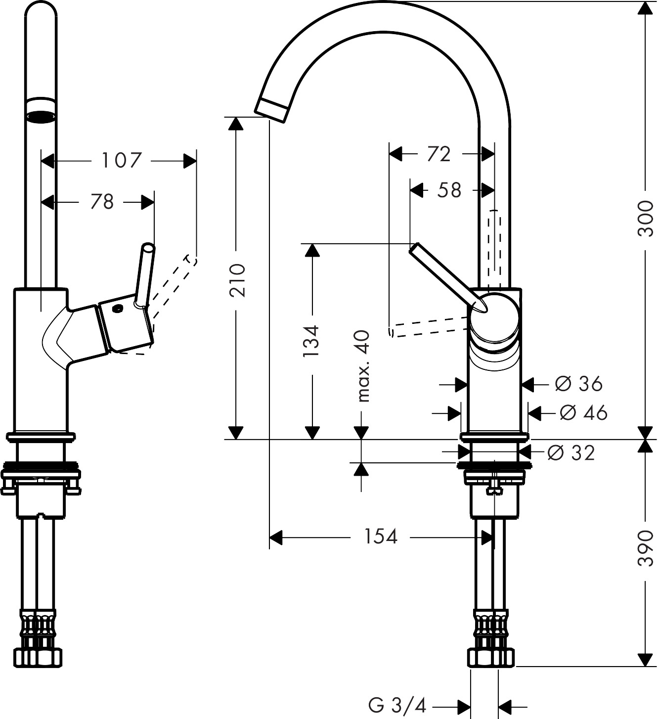 Hansgrohe Waschtischmischer Talis 210  Schwenkauslauf chrom