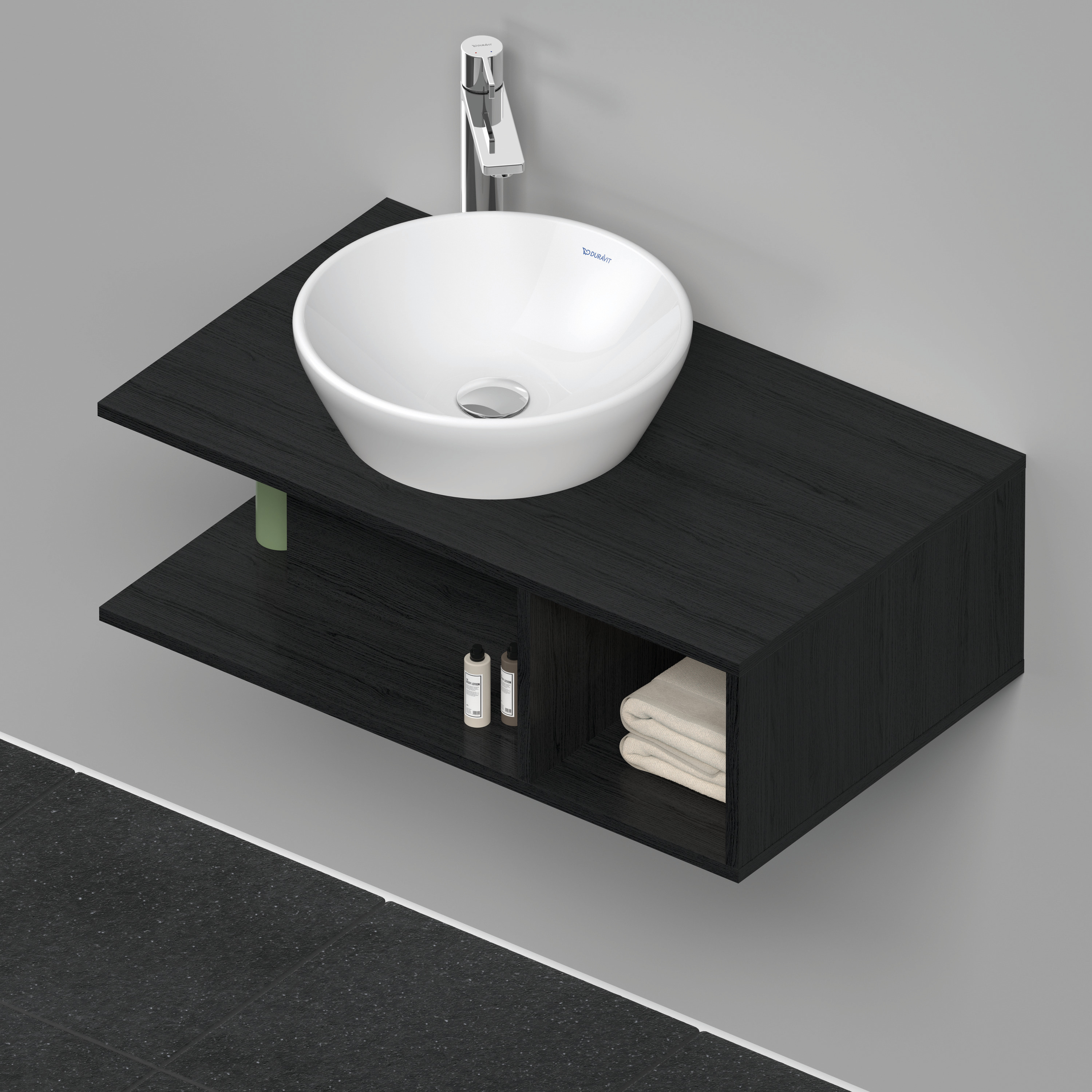 Duravit D-Neo WTU wandh.,1 offenes Fach r., 260x800x480mm, Eiche Schwarz